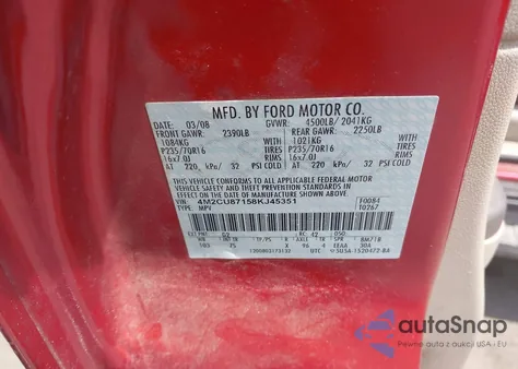 2008 Mercury Mariner Premier from USA, damaged, VIN 4M2CU87158KJ45351